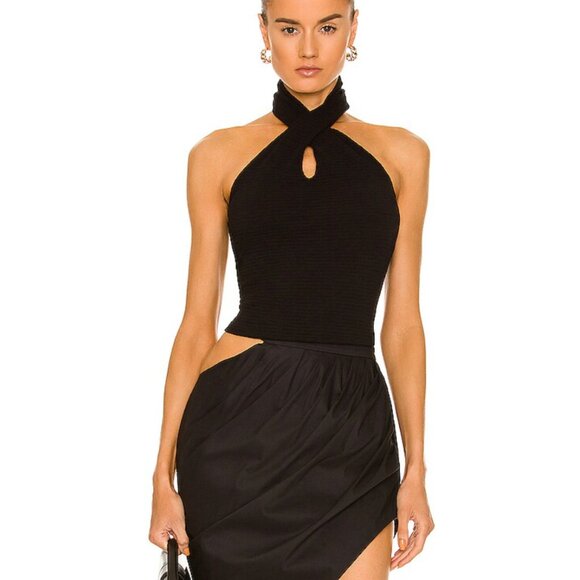 Enza Costa Tops - Enza Costa Puckered Knit Twist Halter Top M Black